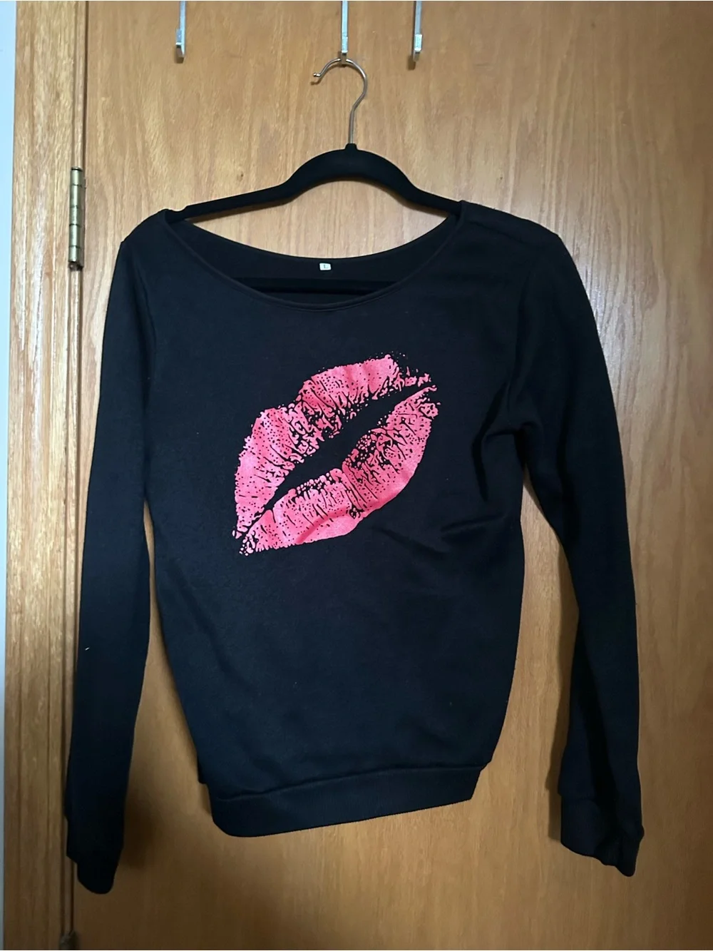 Black Sweatshirt with Red Lip Print